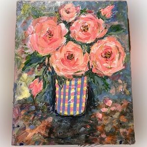 Original acrylic painting of gingham roses.